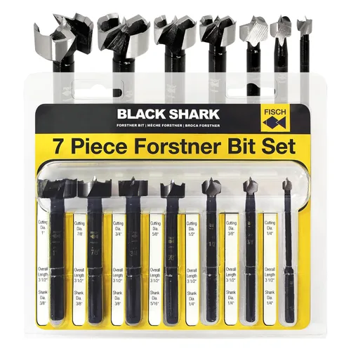 Vista 10 de Fisch Black Shark Juego de brocas Forstner de acero forjado para carpintería, diseño de onda de precisión, cortes limpios en maderas duras, MDF