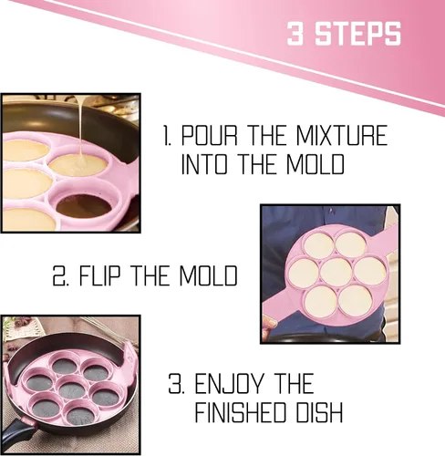Vista 8 de Molde de silicona antiadherente para panqueques – Molde para panqueques de 7 círculos – Molde de silicona para panqueques – Anillos de silicona