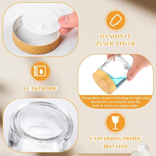 Vista 3 de Norme 120 tarros de vidrio de 4 onzas con tapas, recipientes de vidrio vacíos con tapas de grano de madera y revestimientos interiores