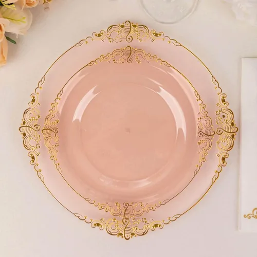 Vista 36 de Efavormart - Paquete de 10 platos de postre barrocos negros y dorados de 8 pulgadas, platos de aperitivo resistentes con borde metálico en relieve