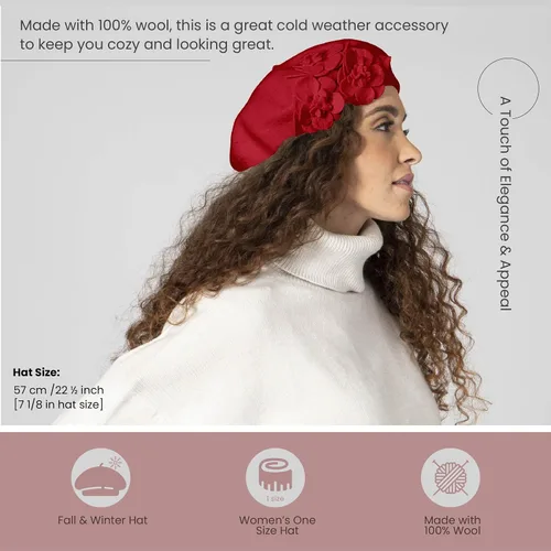 Vista 5 de San Diego Hat Company Boina de lana para mujer con flores