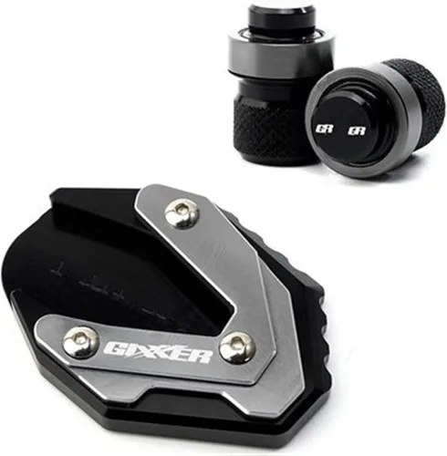 Vista 12 de Moto Kickstand Soporte lateral ampliar placa de almohadilla y tapas de aire de válvula de neumático para Suzuki para GIXXER 250 SF para GIXXER 150