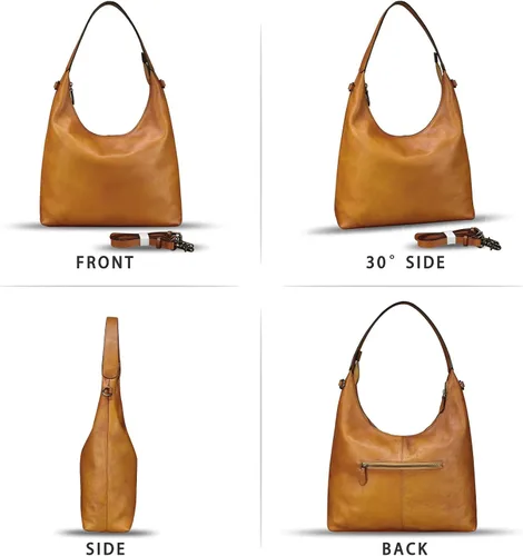 Vista 4 de Bolso Hobo de cuero genuino para mujer, bolso cruzado vintage, bolso de hombro, bolso de mano