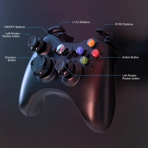 Vista 3 de W&O Controlador inalámbrico compatible con Xbox 360 2.4GHZ Gamepad Joystick Controlador inalámbrico compatible con Xbox 360 y PC Windows 7, 8, 10