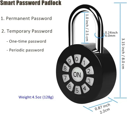 Vista 4 de Candado inteligente, bloqueo de contraseña con control de aplicación (iOS/Android), acceso a través de Bluetooth y códigos PIN, adecuado