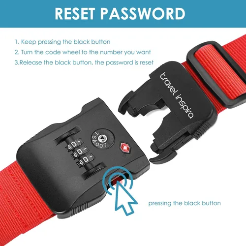 Vista 9 de Travel Inspira - Correa para equipaje con candado de combinación conforme a la TSA, ajustable, fácil de usar, protege tu equipaje - Rojo