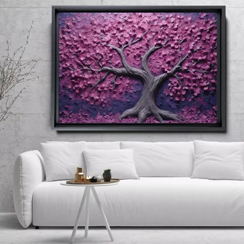 Vista 2 de Purple Flower Tree Wall Painting, Nature Tree Portrait - Canvas Wall Hanging for Purple Tree Wall Decor and Decorative Canvas Art