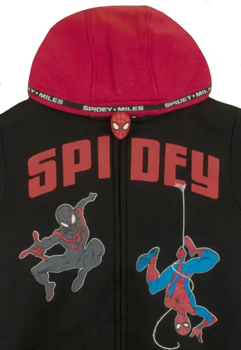 Vista 6 de Marvel Spider-Man - Sudadera con capucha de forro polar Sherpa con cremallera para niños, diseño de superhéroe con capucha para niños