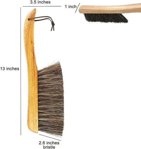 Vista 2 de Cepillo de mostrador para muebles, patio, carpintería, limpieza de dibujo, mango de madera con cerdas de crin de caballo, escoba de mano de 13