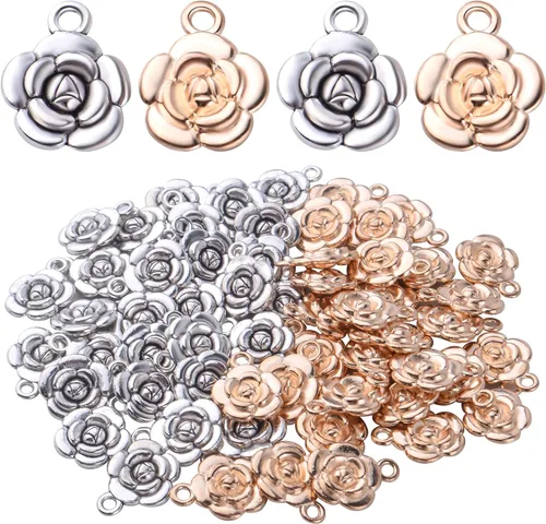 Vista 10 de BronaGrand 60pcs Rose Charm Pendant,Rose Flower Charms Flower Bead Charms Craft Supplies for Jewelry DIY Necklace Earrings Bracelet Making Accessory