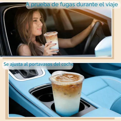 Vista 6 de Juego de 100 vasos de plástico transparente de 16 onzas con tapas para sorbos y popotes, tazas de café helado desechables con tapas para bebidas