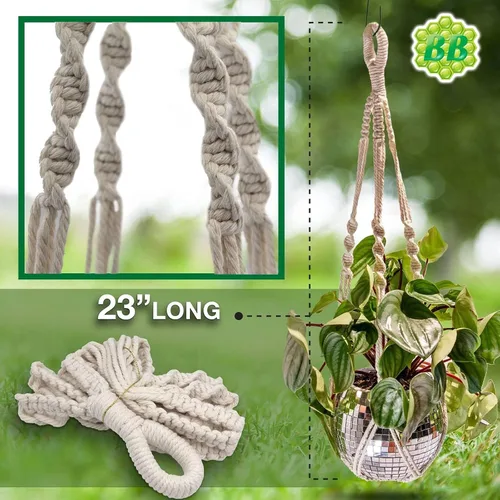 Vista 3 de Colgador de macramé para plantas con cuerda corta (sin borla) – 23 pulgadas – Cordón de macramé de algodón para macetas de decoración bohemia
