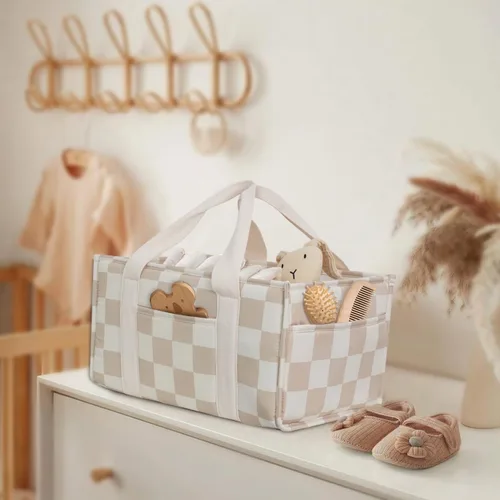 Vista 2 de Organizador de pañales para bebé, elegante cesta de almacenamiento para artículos esenciales para recién nacidos y estación de pañales