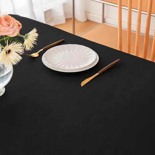 Vista 2 de BLACK-4FT Mantel ajustado cubiertas de mesa para mesas rectangulares de 4 pies - Resistente al agua, lavable, tela de poliéster, manteles