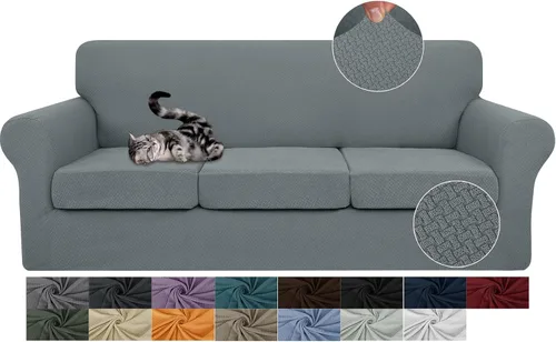 Vista 22 de JIVINER Fundas de sofá de 3 piezas para sofá de 2 cojines, funda elástica para sofá con 2 fundas de cojín de asiento extra grandes, fundas de sofá