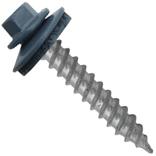 Vista 90 de 12 tornillos para techos de metal gris ABC de 1-1/2 pulgadas, cabezal de arandela hexagonal, arranque automático/roscado, arandela EPDM. 1 bolsa