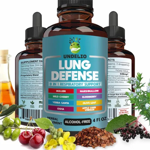 Vista 10 de Extracto de hierbas 8 en 1 de defensa pulmonar, mezcla (Mullein-Marshmallow-OSHA-Wild Cherry-Saúco-Yerba Santa-Olive Leaf-ACV) Limpieza pulmonar