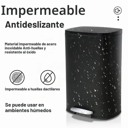 Vista 5 de Basurero de cocina de acero inoxidable de 13 galones con tapa, pedal de pie, cubo de plástico, tapa de cierre suave, resistente a las huellas