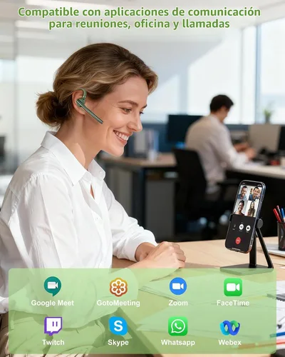 Vista 6 de Auriculares Bluetooth, 72H trabajo auricular inalámbrico de un solo oído Verde militar sólido