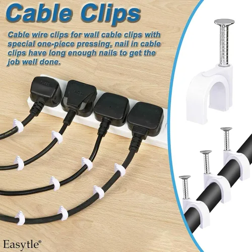 Vista 6 de 400 clips de cable de 4/6/8/0.394 in con clips de cable Ethernet de acero, clips de cable de cable, tachuelas de cable, clavos de cable, clips