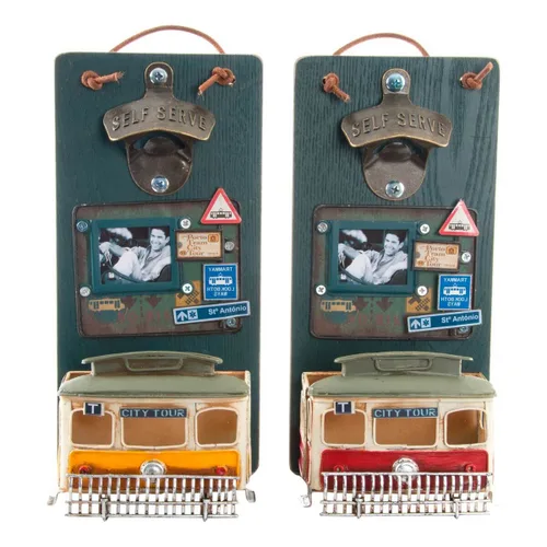 Vista 2 de Abrebotellas DKD Home Decor Self Serve Madera Metal (2 pcs) (26 x 12 x 9 cm)