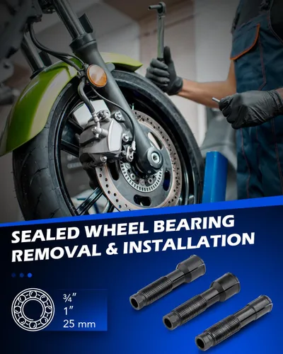 Vista 3 de Orion Motor Tech Kit de herramientas extractoras de rodamientos de rueda compatible con motocicletas Harley Davidson, juego de herramientas