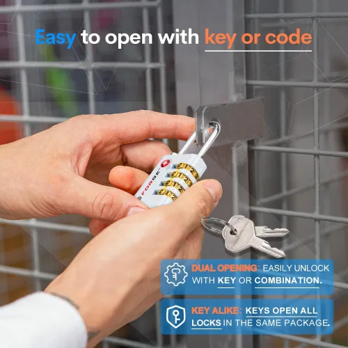 Vista 5 de Forge Doble Apertura Cerradura de Acceso con Llave o Combinación, Cerraduras Aprobadas por TSA para Equipaje, Estuche Pelican, Viaje, Gimnasio