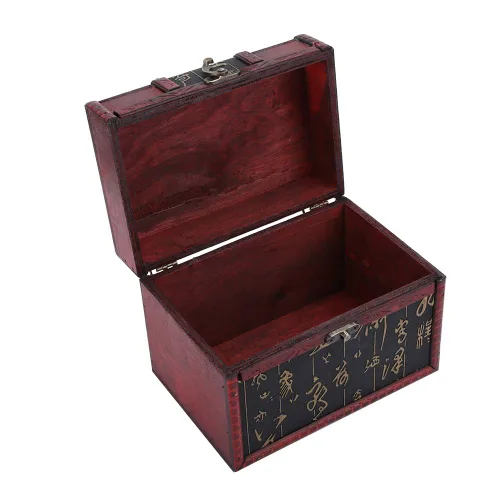 Vista 8 de Cofre del tesoro de madera caja de almacenamiento del pecho diseño antiguo pequeño tesoro caja de joyería organizador de joyería 02