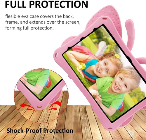 Vista 12 de FW Fire 7 - Funda para tablet para niños, Amazon Fire 7 2022, funda de mariposa con luz de atril, EVA, protección contra caídas, resistente, a