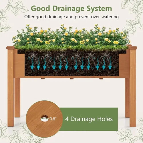 Vista 4 de HAPPYGRILL - Cama de jardín elevada, caja de jardín de madera para exteriores con patas, agujeros de drenaje, tela de revestimiento de jardín negra