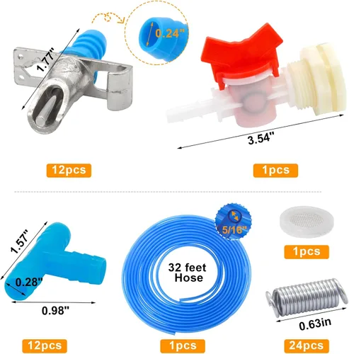 Vista 3 de Kit de riego para conejos, dispensador y sistema de riego de 32 pies ID 5/16 "manguera Upgraded 12 Nipple Drinkers, 32ft Odorless 5/16" Hose, Barb