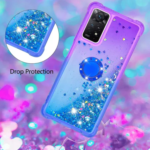 Vista 5 de Funda para Xiaomi Redmi Note 11 Pro, Gradient Quicksand Series Glitter Bling Fluing Liquid Floating Ring Kickstand TPU Bumper Cushion Reforzado