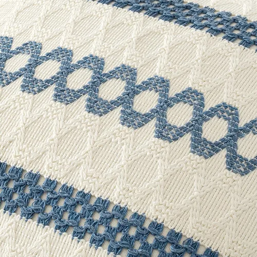 Vista 4 de MIULEE Fundas de almohada lumbares decorativas bohemias, cojín de algodón retro, tejido rustico de macramé para el hogar para cama, sofá, silla, Azul