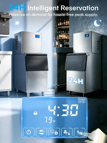 Vista 6 de Máquina comercial para hacer hielo 380LBS/24H, contenedor de almacenamiento de acero inoxidable de 250 libras, 132 cubitos de hielo en 8-15 minutos