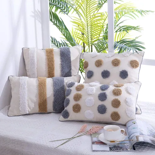 Vista 4 de vctops Fundas de almohada decorativas de estilo marroquí, estilo marroquí, estilo bohemio, tejidas, cuadradas, para cama, sala de estar, sofá