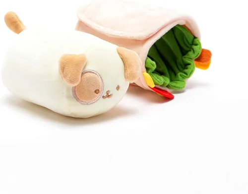 Vista 4 de Anirollz Puppiroll de peluche en atuendo de burrito – Animal de peluche Kawaii con disfraz extraíble – Lindo juguete de peluche blandito, regalo