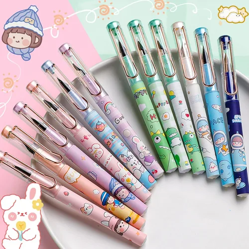 Vista 2 de Juego de bolígrafos, 3 plumas estilográficas EF de 0.015 in, 3 bolsas de tinta, tinta azul, para suministros de regalo de escritura y dibujo