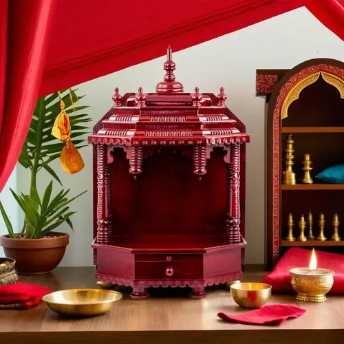 Vista 5 de Nagina International Templo de madera hecho a mano premium Mandir indio de madera Madir de madera de Sheesham (barniz oscuro)