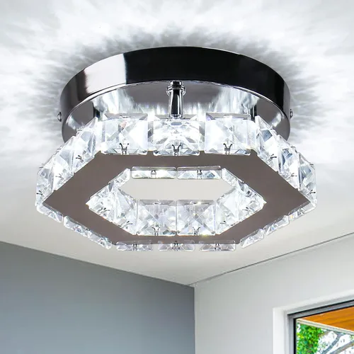 Vista 9 de Mini candelabro LED de cristal, iluminación empotrada, lámpara de techo moderna de cristal para pasillo, bar, escalera, cocina, dormitorio