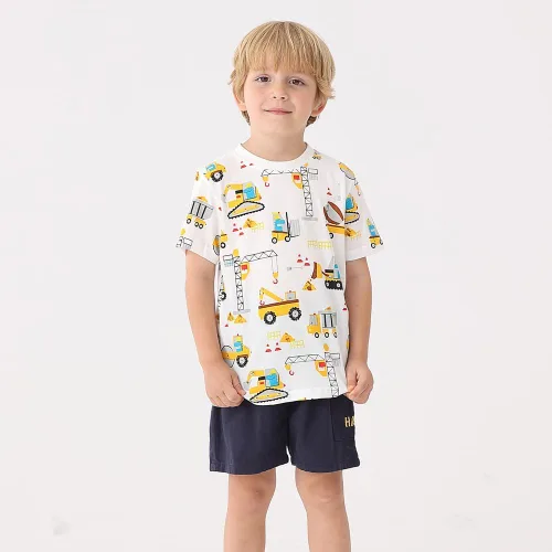 Vista 2 de GFQLONG Paquete de 3 camisetas de algodón de manga corta para bebés y niños pequeños, ropa con estampado de dinosaurios, conjunto