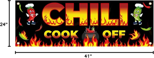 Vista 8 de Cartel de Chili Cook Off, pancarta de tela para concurso de 41 x 24 pulgadas, suministros para fiestas mexicanas (41.3 x 23.6 in)