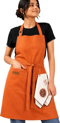 Vista 12 de Delantal de cocina 100% algodón con 2 bolsillos, delantal de chef ajustable para cocinar, hornear barbacoa, delantal unisex