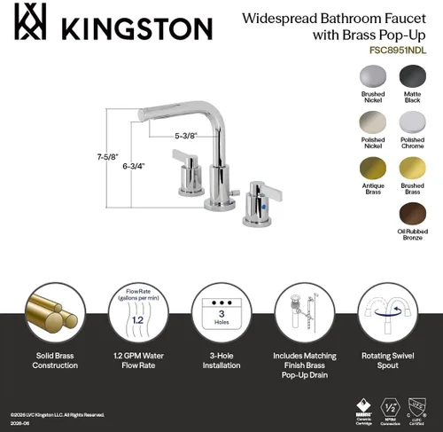 Vista 8 de Fauceture FSC8950NDL - Grifo de baño extendido de 8 pulgadas con drenaje emergente, color negro mate Mate negro