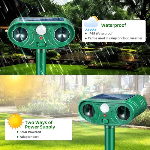 Vista 4 de Repelente solar ultrasónico de animales 2025 Disuasorio para gatos al aire libre activado por movimiento Venado asustador, ardilla, conejo