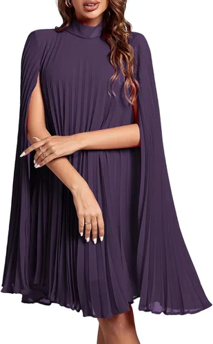 Vista 9 de Rooscier Vestido midi de fiesta plisado con cuello alto falso y espalda abierta para mujer