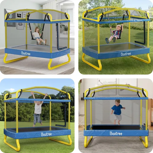 Vista 6 de Baotree Trampolín Rectangular para Niños, 78" Trampolines Recreativos Aprobados por ASTM con Columpio, Red de Cerramiento, Mini Trampolín