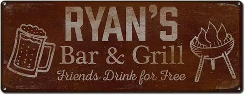 Vista 118 de Adam's Bar and Grill Friends Drink for Free, cartel de aluminio de 5.75 x 15.5 pulgadas, accesorios personalizados para bar y decoración de pared