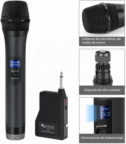 Vista 2 de Micrófono Inalámbrico, Micrófono Dinámico de Mano Sistema de Micrófono Inalámbrico para Noches de Karaoke y Fiestas en Casa para Divertirse Sobre
