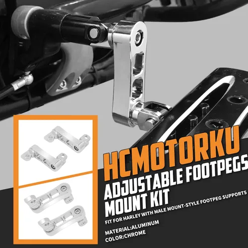 Vista 2 de Estribos ajustables Highway Pegs con montaje macho para pie de motocicleta, abrazadera, soporte, extensiones, soporte con abrazadera para Harley