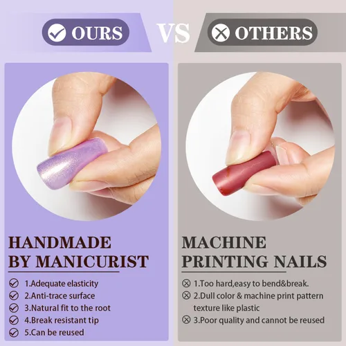 Vista 2 de Uñas postizas a presión extra cortas de color rojo cereza, uñas postizas cuadradas medianas, kit de pegamento reutilizable con pestañas adhesivas